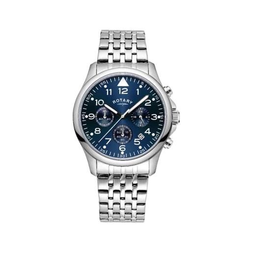 Rotary orologio da uomo al quarzo analogico cronografo con quadrante blu e bracciale in acciaio inossidabile argento gb00475/52