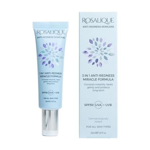 Rosalique Anti Redness Skincare rosalique 3 in 1 anti-redness miracle formula colour corrector spf50 for hypersensitive and redness prone skin, suitable for all skin types 1 x 30 ml