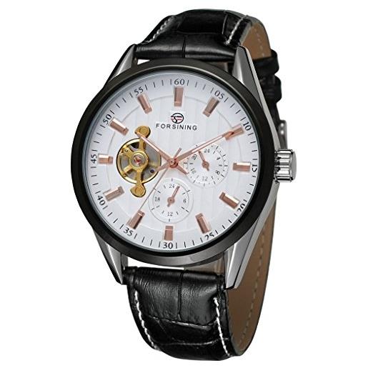 Forsining fsg293m3t1 - orologio da uomo con cinturino in pelle, con display analogico bianco
