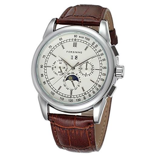 FORSINING orologio da polso forsining fsg319m3s2 da uomo, automatico, con indicazione delle fasi lunari, display elegante, cinturino in pelle