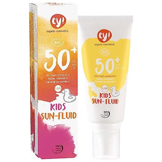 Eco Cosmetics ey!Organic cosmetics sunfluid kids, liquido solare solare spf 50+, impermeabile, vegano, senza microplastica, cosmetico naturale per viso e corpo, confezione da 1 (1 x 100 ml)