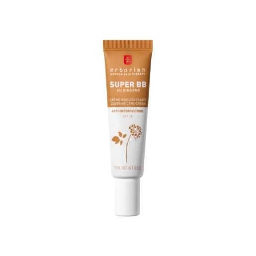 Erborian super bb cream con ginseng - crema bb a copertura completa per pelli inclini all'acne - caramell 15ml