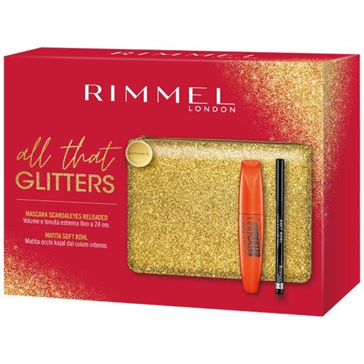 Rimmel kit all that glitter mascara scandaleyes 9,5 ml + matita soft kohl 1,2g + pochette Rimmel
