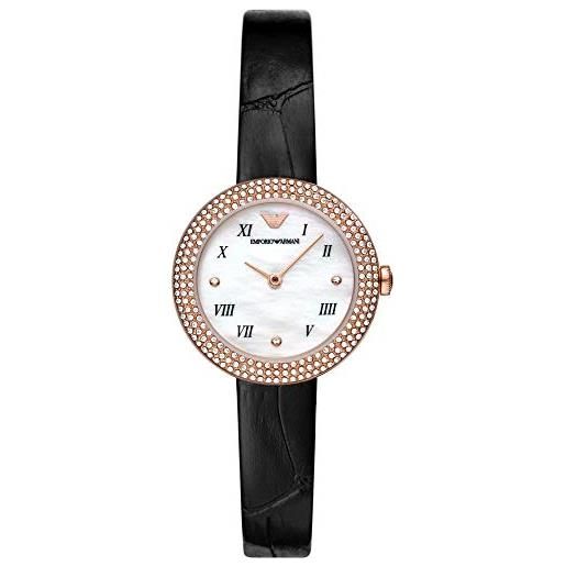 Emporio Armani orologio donna, movimento a due lancette, cassa in acciaio inossidabile oro rosa 30 mm con cinturino in pelle, ar11356