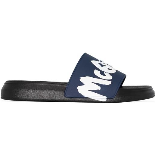 Alexander McQueen sandali slides con logo - blu