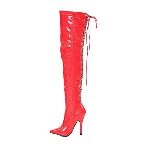Gizelle stivali sopra il ginocchio con lacci sul retro, donna, brevetto rosso, 43 eu