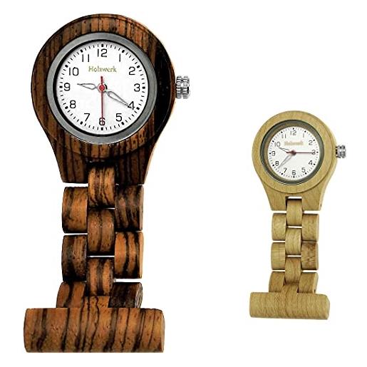 Holzwerk Germany orologio da infermiere fatto a mano orologio da tasca orologio da polso orologio da camice orologio da cura, eco-naturale orologio in legno marrone bianco zebra orologio da