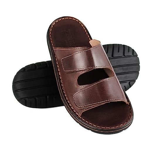 Zerimar sandali estivi in pelle naturale da uomo | pantofole in pelle da uomo | sandali in pelle | sandali da uomo di qualità | colore marrone | taglia 40