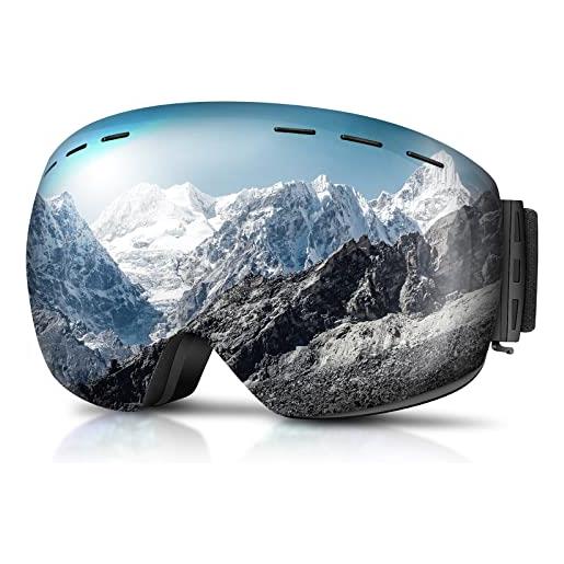 GONICVIN occhiali da sci magnetici antiappannamento per uomo, donna, occhiali da sci, protezione uv, colore: grigio argento