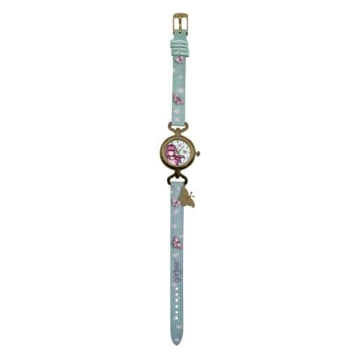 SANTORO gorjuss orologio analogico bambina, orologio con charm, collezione cherry blossom, colore turchese