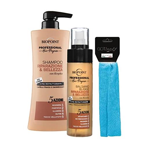DC CASA biopoint set linea riparazione e bellezza: shampoo 400 ml + balsamo istantaneo 200 ml + fascia per capelli