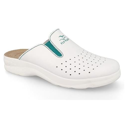 Fly Flot | woman professional, zoccoli sanitari donna con elastico regolabile, ciabatta con tomaia in pelle forata, sottopiede imbottito in pelle antishock, blu, 41