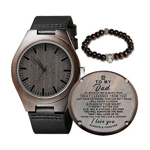 Kenon orologio in legno inciso per figlio e fidanzato, orologio in legno personalizzato regalo per fidanzato, regalo di laurea da mamma, da papà, per papà, men's standard, bracciale