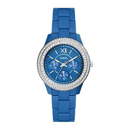 Fossil orologio da donna stella date con tre lancette, orologio in acciaio inossidabile con cassa di 37 mm di diametro, blu