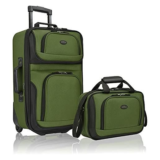 U.S. Traveler us traveler rio - set di valigie da viaggio in tessuto robusto espandibile, verde, taglia unica, rio - bagaglio a mano espandibile in tessuto