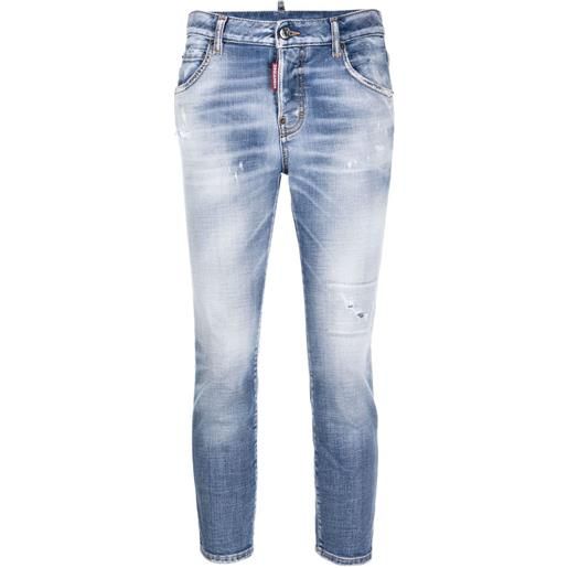 Dsquared2 jeans crop con effetto vissuto - blu