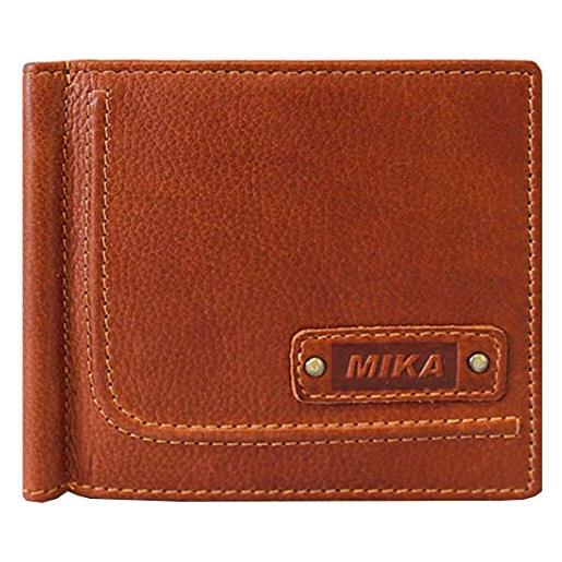 MIKA 14111402 - portafoglio in vera pelle, formato orizzontale, con 13 scomparti per carte di credito, 2 scomparti, fermasoldi e portamonete, ca. 10 x 11 x 2,5 cm