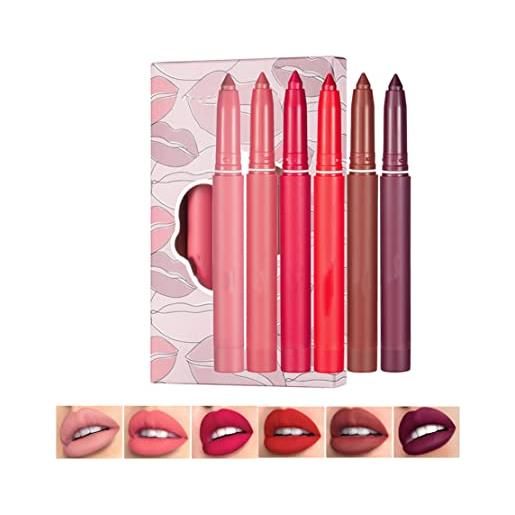HADAVAKA 6 color rotating sharpenable matte lipstick pencils, waterproof lasting wear hydrating smudge resistant velvety feel lipstick for all skin, lipstick pen lip liner set suitable for ladies (b)