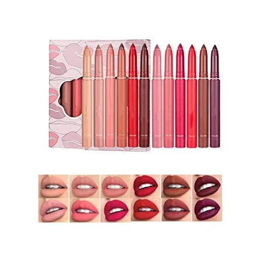 HADAVAKA 6 color rotating sharpenable matte lipstick pencils, waterproof lasting wear hydrating smudge resistant velvety feel lipstick for all skin, lipstick pen lip liner set suitable for ladies (a+b)