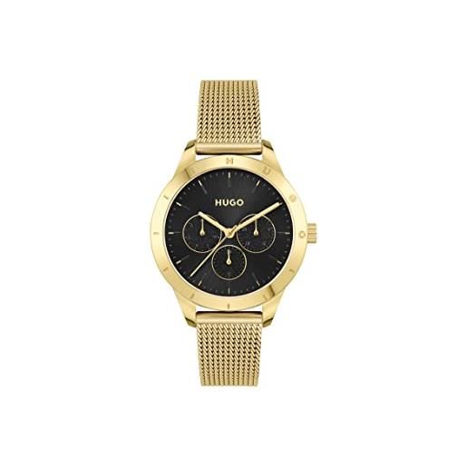 Hugo orologio analogico multifunzione al quarzo da donna con cinturino in maglia metallica in acciaio inossidabile dorato - 1540119