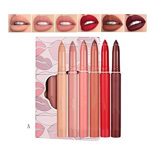 HADAVAKA 6 color rotating sharpenable matte lipstick pencils, waterproof lasting wear hydrating smudge resistant velvety feel lipstick for all skin, lipstick pen lip liner set suitable for ladies (a)