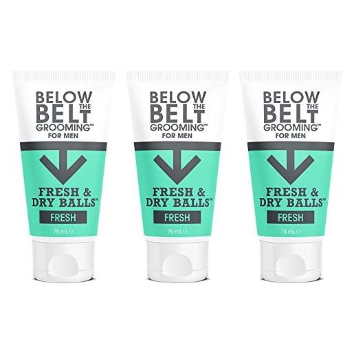 Below The Belt Grooming fresh & dry balls - intimate deodorant for men - protects against sweat, odour and chafing - fresh scent 3 x 75ml