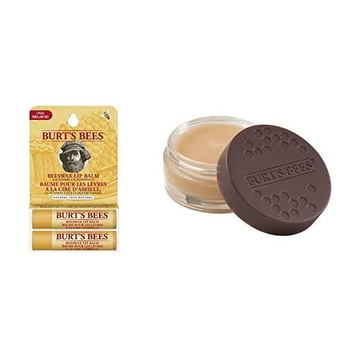 Burt's Bees balsamo labbra idratante, di origine naturale, confezione da 2 tubetti - 30 g & trattamento per le labbra intensivo notte naturale, trattamento ultra emolliente per la cura delle labbra