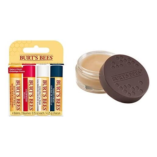 Burt's Bees balsamo naturale, confezione regalo da 4 tubetti - 60 g & trattamento per le labbra intensivo notte naturale, trattamento ultra emolliente per la cura delle labbra, 7,08 g - 30 g