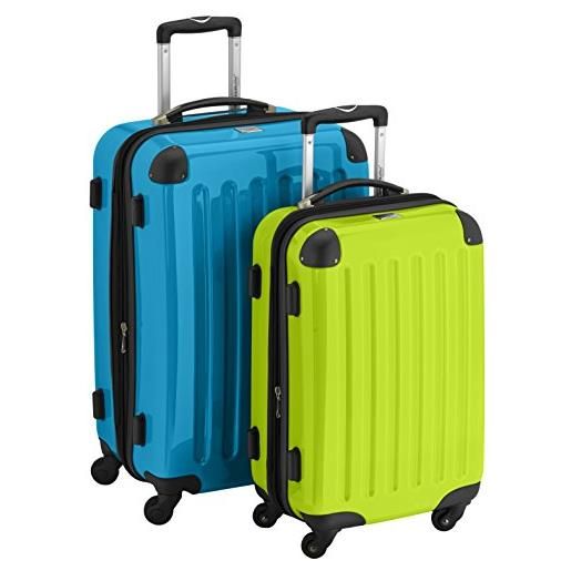 Hauptstadtkoffer - alex - set di 2 valigie rigide lucide, 65 cm + 55 cm, 74 litri + 42 litri, verde mela, blu ciano-verde mela, 65 cm, set di valigie