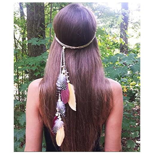 Zoestar fascia in stile bohémien, stile hippie, stile vintage, con testa indiana, per capelli tribali, accessori per capelli per donne e ragazze (rosso)