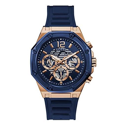 GUESS men's stainless steel quartz watch with silicone strap, blue, 22 (model: gw0263g2)