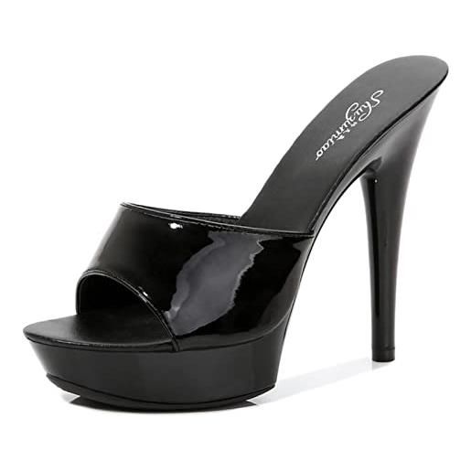 LBDOBU candy color woman scarpe da sposa sandali 2020 nightclub sexy tacchi alti sexy 13cm slides slides pantofole tacchi impermeabili sandali pompe estive-black, 40