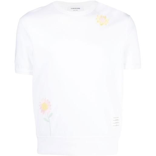 Thom Browne t-shirt con ricamo a fiori - bianco