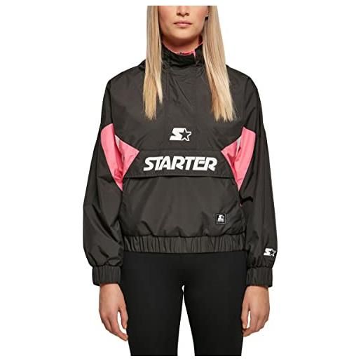 STARTER BLACK LABEL giacca a vento da donna starter colorblock con mezza zip giacca da donna, nero/pompelmo rosa, xl