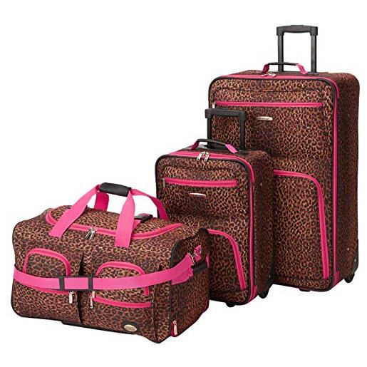 Rockland set da 3 bagagli, trasparente, set da 3 pezzi, rosa leopardato. , taglia unica, vara softside - set di valigie verticali, 3 pezzi