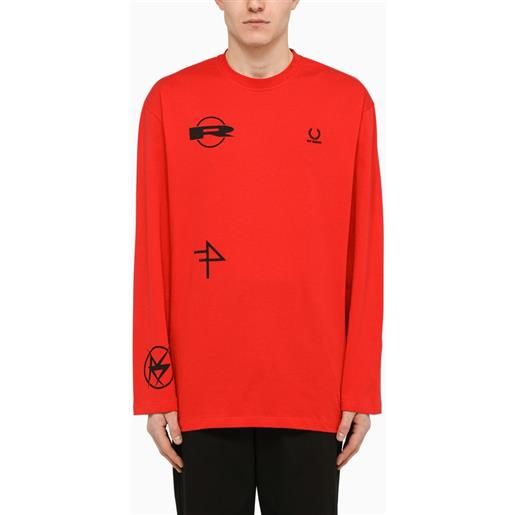 Fred Perry x Raf Simons t-shirt a manica lunga rossa con stampe
