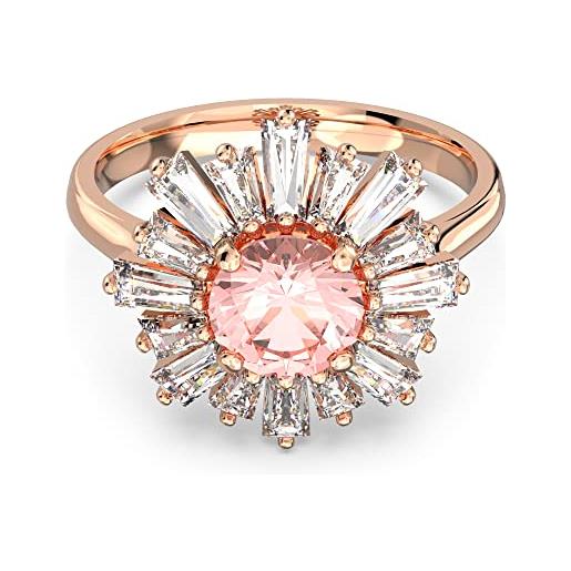 Swarovski sunshine anello, con elemento a forma di sole di cristalli swarovksi rosa e trasparenti, placcato in tonalità oro rosa, taglia 50, rosa