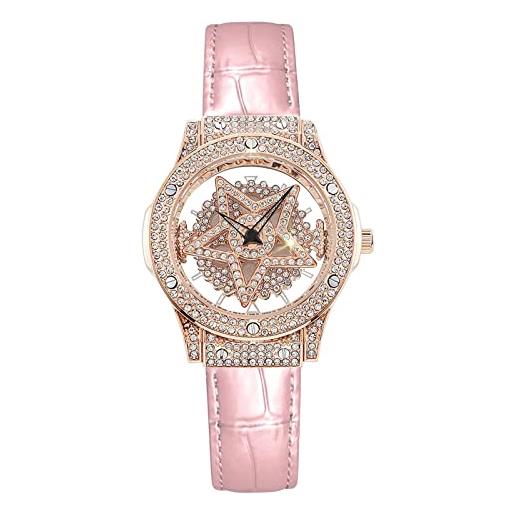 RORIOS moda orologio donna orologio impermeabile analogico quarzo con cinturino in pelle cassa diamante orologi da polso