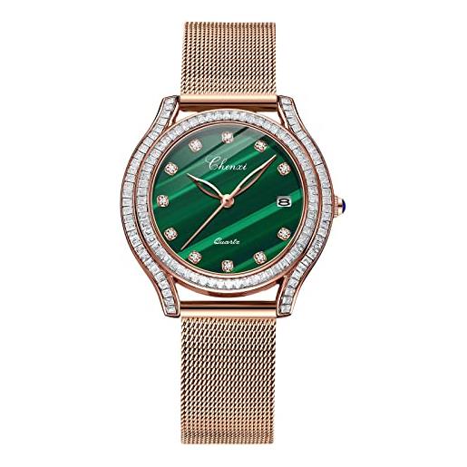 RORIOS classic orologio donna orologio analogico quarzo con cinturino in acciaio inox mesh diamanti dail orologio da polso