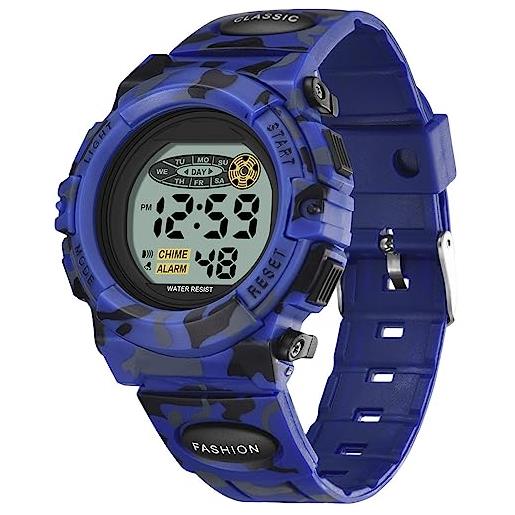 findtime bambini digitali orologi, orologio militare sport ragazzi camouflage elettronico orologio bracciale per ragazzi, blu scuro, cinghia