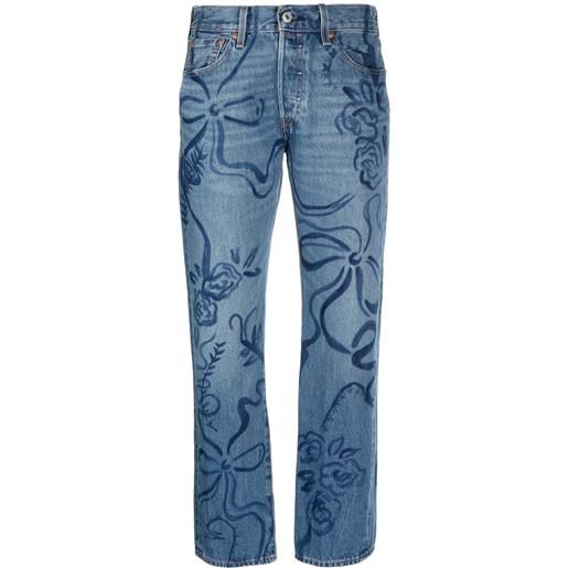 Collina Strada jeans dritti a fiori - blu