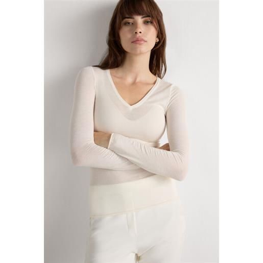Intimissimi maglia scollo a v in ultralight con cashmere avorio