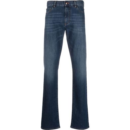 Canali jeans dritti con effetto schiarito - blu