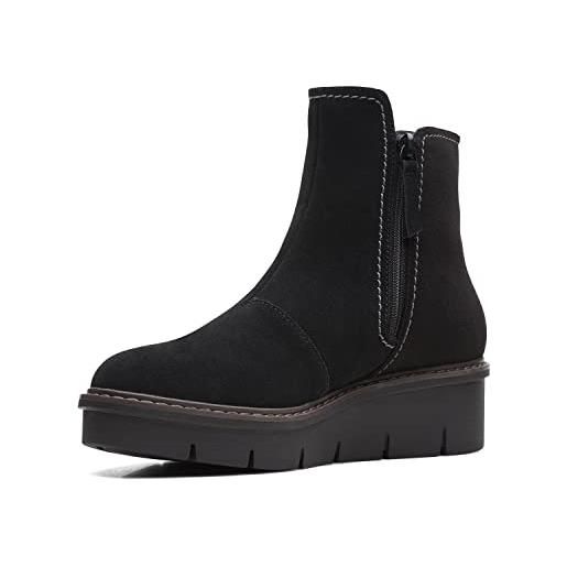 Clarks airabell move stivali da donna con zeppa in pelle scamosciata, eleganti per il tempo libero, 2 black sde, 37.5 eu