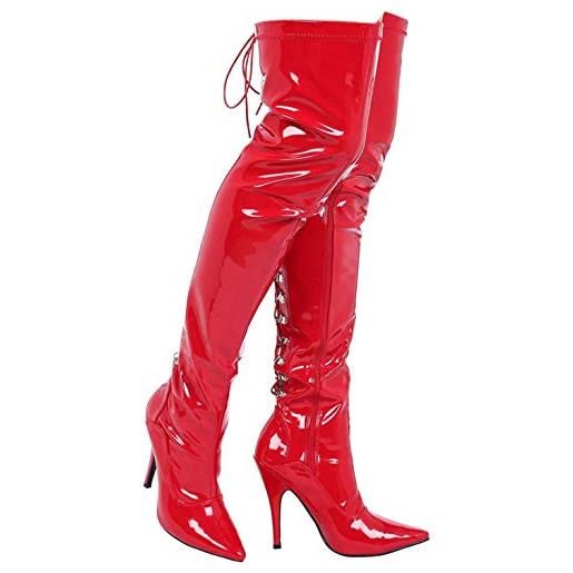 Gizelle stivali sopra il ginocchio con lacci sul retro, donna, brevetto rosso, 45.5 eu