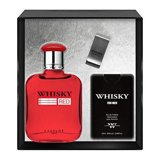 EVAFLORPARIS whisky red - gift box: eau de toilette 100 ml + travel perfume 20 ml + money clip, set, perfume spray, men perfume, EVAFLORPARIS - 520 g
