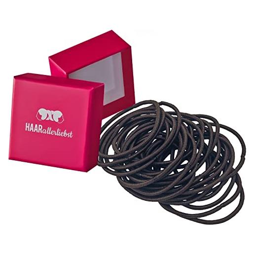 HAARallerliebst elastici per capelli sottili (30 pezzi, marrone, 1,5 mm), con scatola per conservare (1,5 mm, marrone;Colore scatola: rosa)
