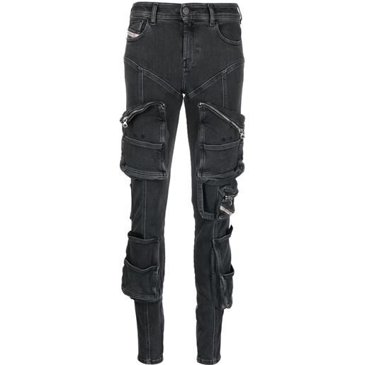Diesel jeans skinny slandy con tasche - nero