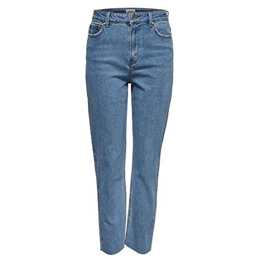 Only onlemily hw st raw crop ank mae06 noos jeans, denim blu chiaro, 28/32 donna