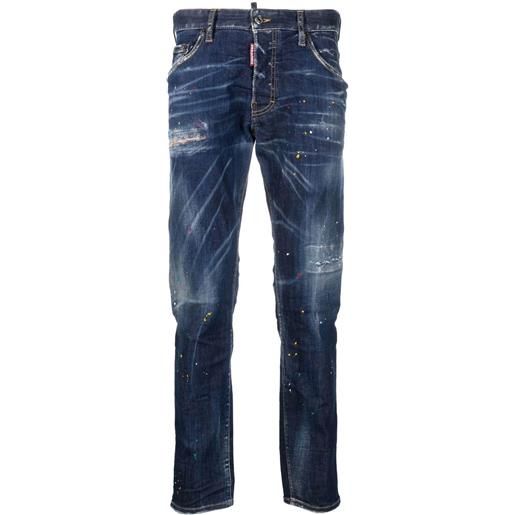 Dsquared2 jeans slim con stampa vernice - blu